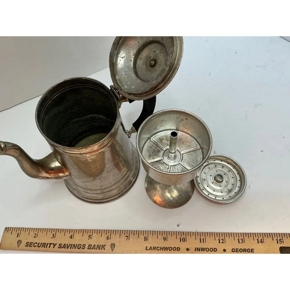 Vintage Coffee Percolator Stovetop Pot Silver Tone Metal Farmhouse